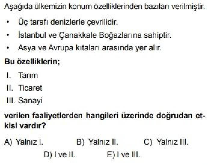 10.Sınıf Coğrafya Test 10 Türkiye’nin Coğrafi Konumu ve Sonuçları - Soru 8
