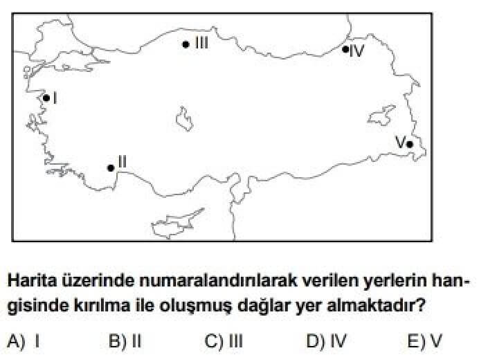 10. Sınıf Coğrafya Test 11 Türkiye’nin Yer Şekillerinin Temel Özellikleri - Soru 6