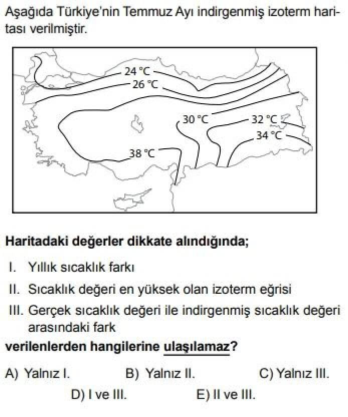 10. Sınıf Coğrafya Test 14 Türkiye’nin İklimini Etkileyen Faktörler ve İklim Elemanları - Soru 8