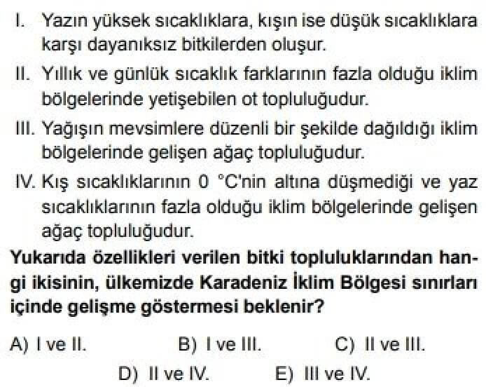 10. Sınıf Coğrafya Test 15 Türkiye’de Görülen İklim Tipleri - Soru 11