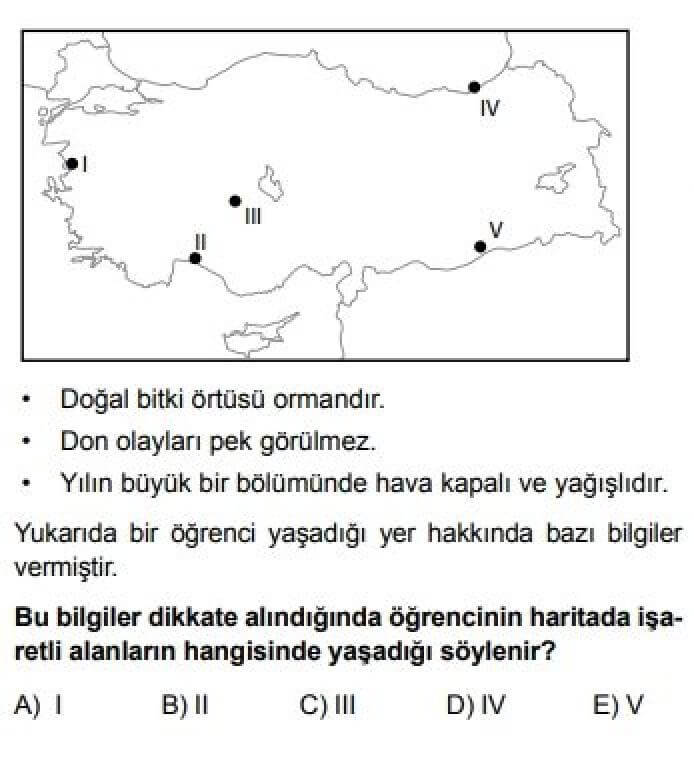 10. Sınıf Coğrafya Test 15 Türkiye’de Görülen İklim Tipleri - Soru 2