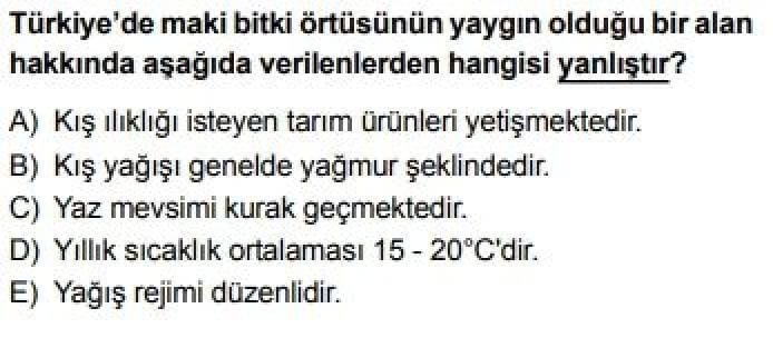 10. Sınıf Coğrafya Test 15 Türkiye’de Görülen İklim Tipleri - Soru 4