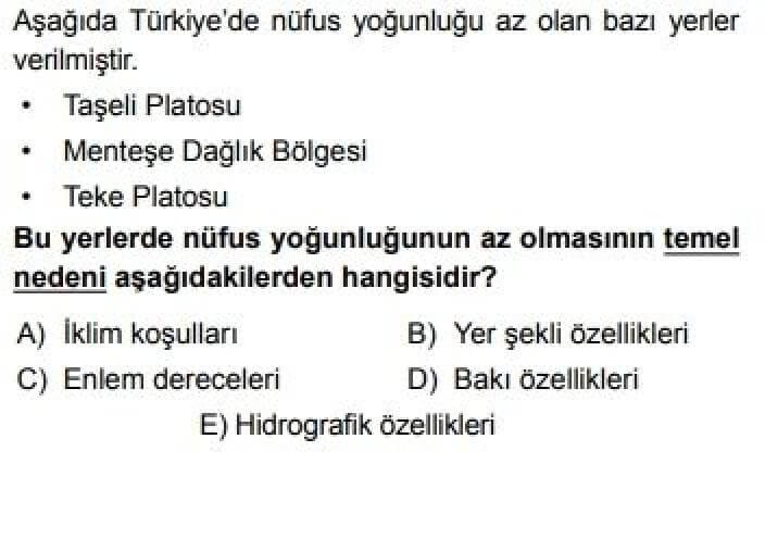 10. Sınıf Coğrafya Test 19 Türkiye’de Nüfus ve Yerleşme - Soru 1
