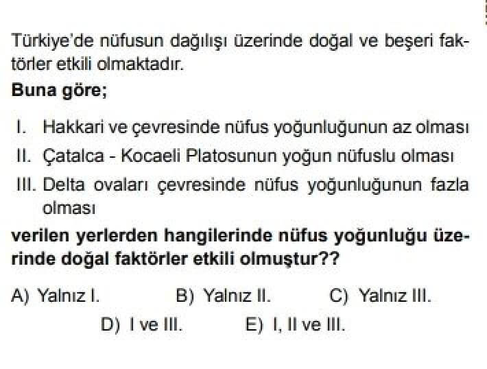 10. Sınıf Coğrafya Test 19 Türkiye’de Nüfus ve Yerleşme - Soru 3