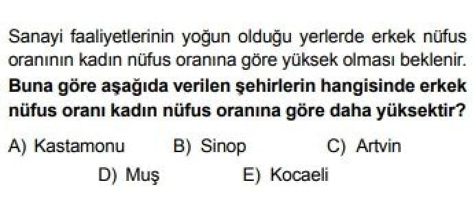 10. Sınıf Coğrafya Test 21 Türkiye’nin Nüfus Özellikleri - Soru 10