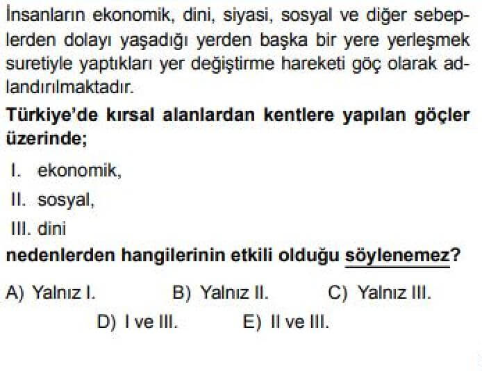 10. Sınıf Coğrafya Test 22 Türkiye’de Nüfus Hareketleri - Soru 1