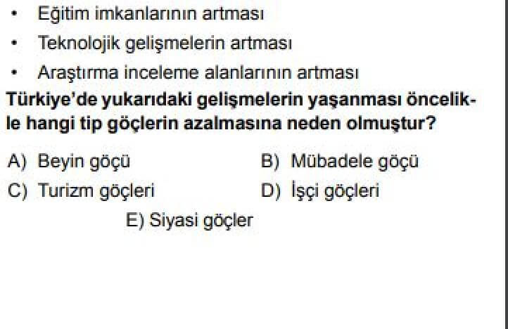 10. Sınıf Coğrafya Test 22 Türkiye’de Nüfus Hareketleri - Soru 10