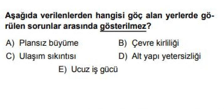 10. Sınıf Coğrafya Test 22 Türkiye’de Nüfus Hareketleri - Soru 12