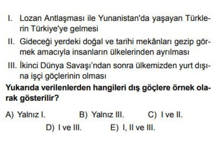 10. Sınıf Coğrafya Test 22 Türkiye’de Nüfus Hareketleri - Soru 2