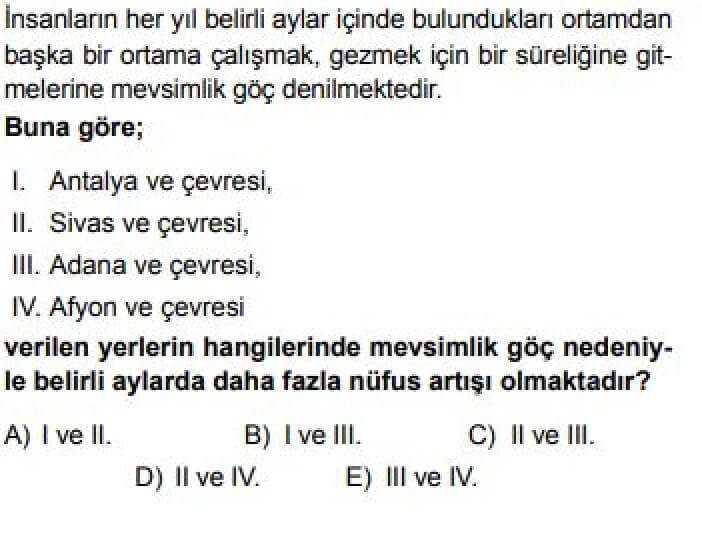 10. Sınıf Coğrafya Test 22 Türkiye’de Nüfus Hareketleri - Soru 4