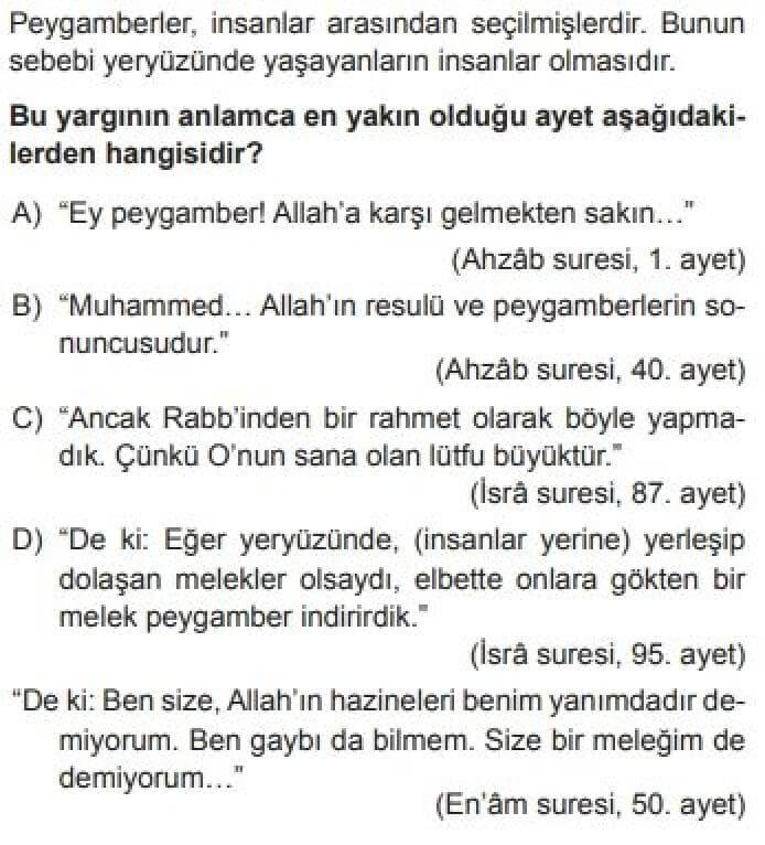 10. Sınıf Din Kültürü ve Ahlak Bilgisi Test 10 Kur’an’a Göre Hz. Muhammed – 1 - Soru 10