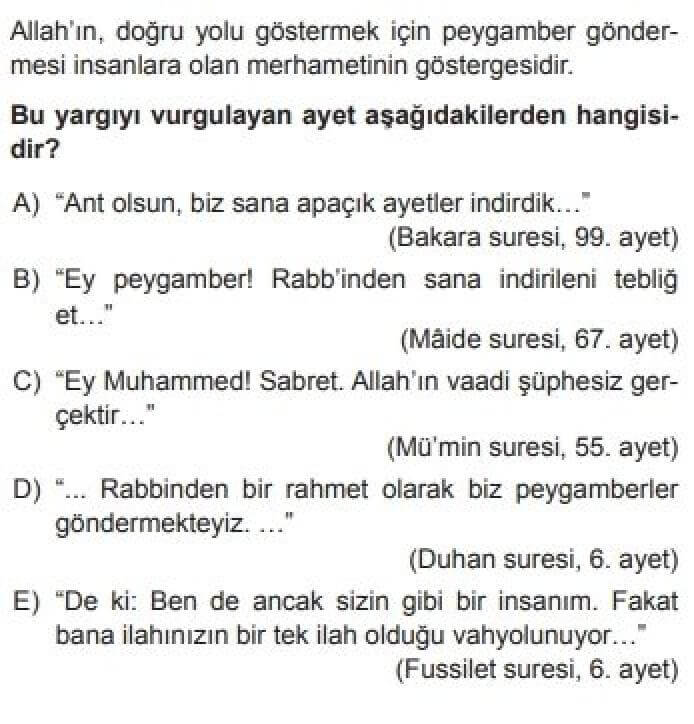 10. Sınıf Din Kültürü ve Ahlak Bilgisi Test 13 Kur’an’a Göre Hz. Muhammed – 4 - Soru 12