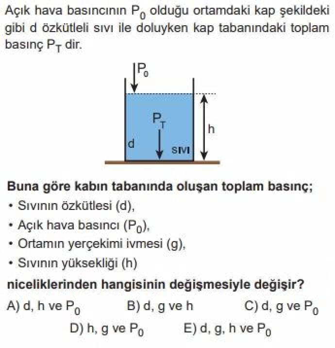 10. Sınıf Fizik Test 3 Basınç -3 - Soru 1