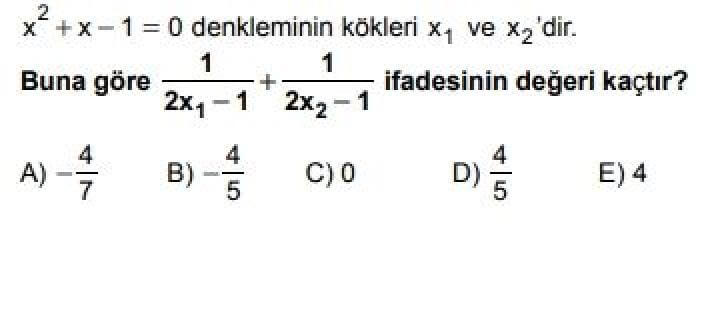 10. Sınıf Matematik Test 15 İkinci Dereceden Denklemler ve Fonksiyonlar -3 - Soru 4