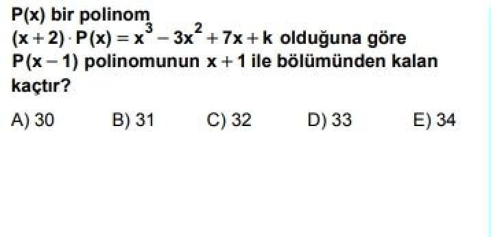 10. Sınıf Matematik Test 19 Polinomlar -2 - Soru 7