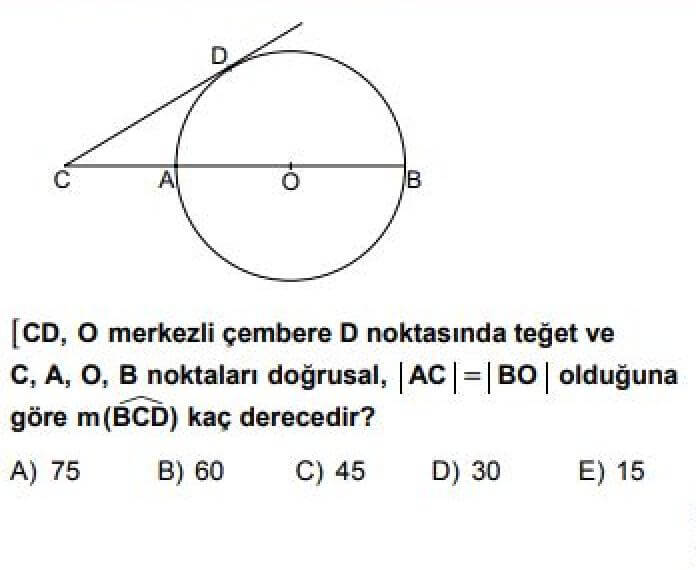 10. Sınıf Matematik Test 22 Çember ve Daire -1 - Soru 1
