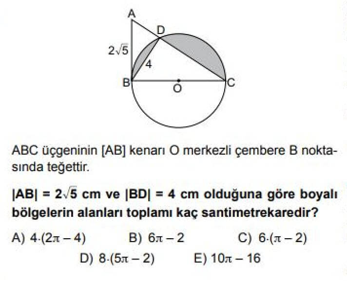 10. Sınıf Matematik Test 23 Çember ve Daire -2 - Soru 8