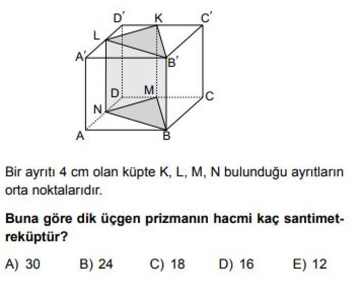 10. Sınıf Matematik Test 24 Geometrik Cisimler - Soru 12