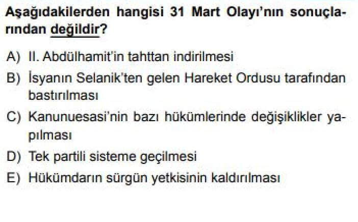 10. Sınıf Tarih Test 22 Osmanlı Devleti’nde Anayasal Düzene Geçiş ve Siyasi Düzenlemeler - Soru 10