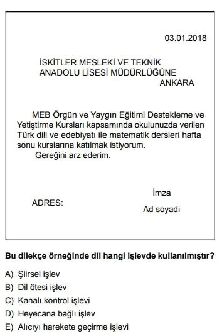 10. Sınıf Türk Dili Edebiyatı Test 13 Dilekçe – Tutanak – 2 - Soru 4