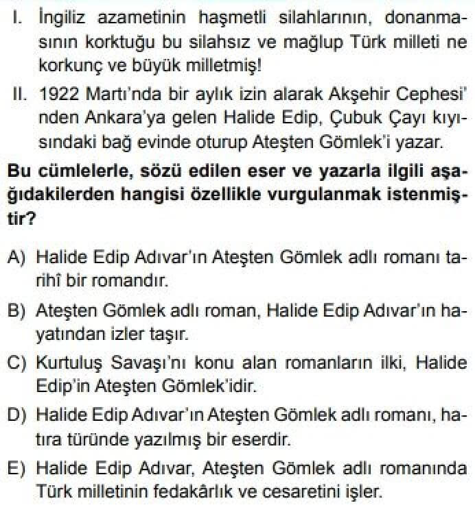 10. Sınıf Türk Dili Edebiyatı Test 14 Roman – 1 - Soru 6