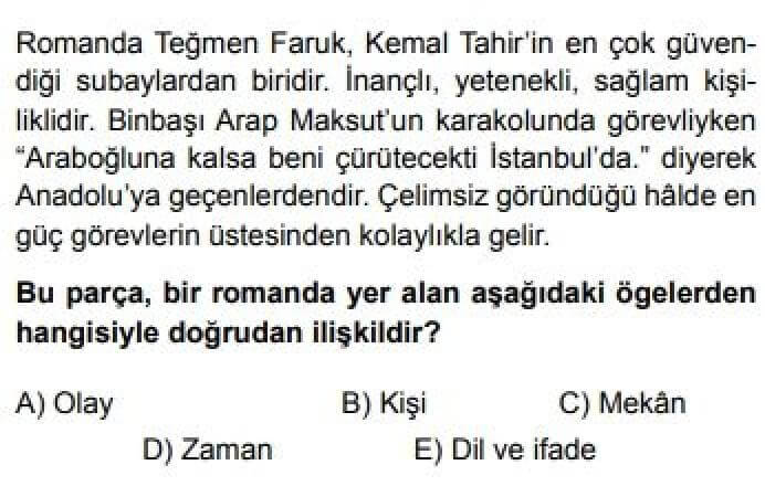 10. Sınıf Türk Dili Edebiyatı Test 14 Roman – 1 - Soru 9