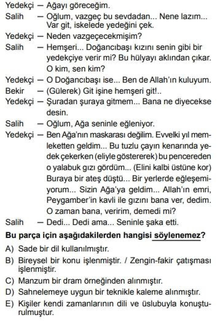 10. Sınıf Türk Dili ve Edebiyatı Test 18 Tiyatro - Soru 3