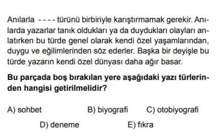 10. Sınıf Türk Dili ve Edebiyatı Test 21 Anı - Soru 6