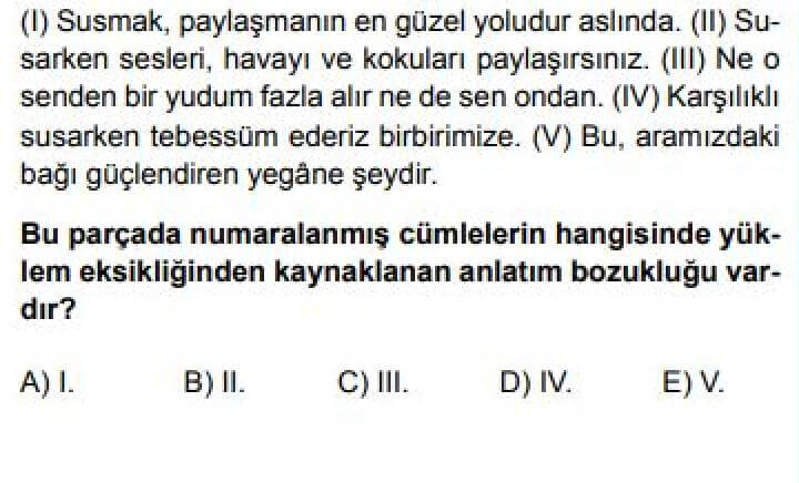 10. Sınıf Türk Dili ve Edebiyatı Test 23 Anlatım Bozukluğu -2 - Soru 7