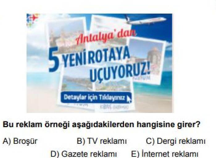 10. Sınıf Türk Dili ve Edebiyatı Test 24 Haber / Reklam - Soru 7