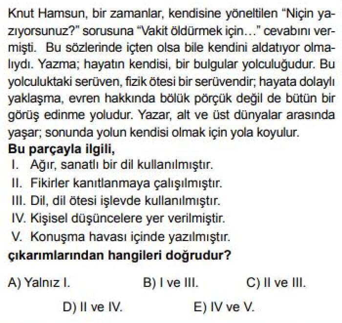 10. Sınıf Türk Dili ve Edebiyatı Test 25 Deneme - Soru 3