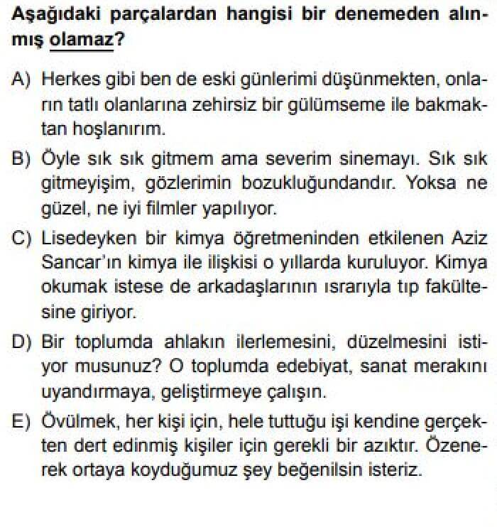 10. Sınıf Türk Dili ve Edebiyatı Test 25 Deneme - Soru 6