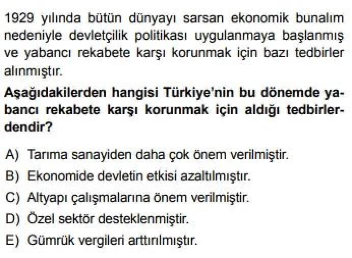 11. Sınıf Coğrafya Test 10 Türkiye’nin Ekonomi Politikaları ve Sonuçları - Soru 12
