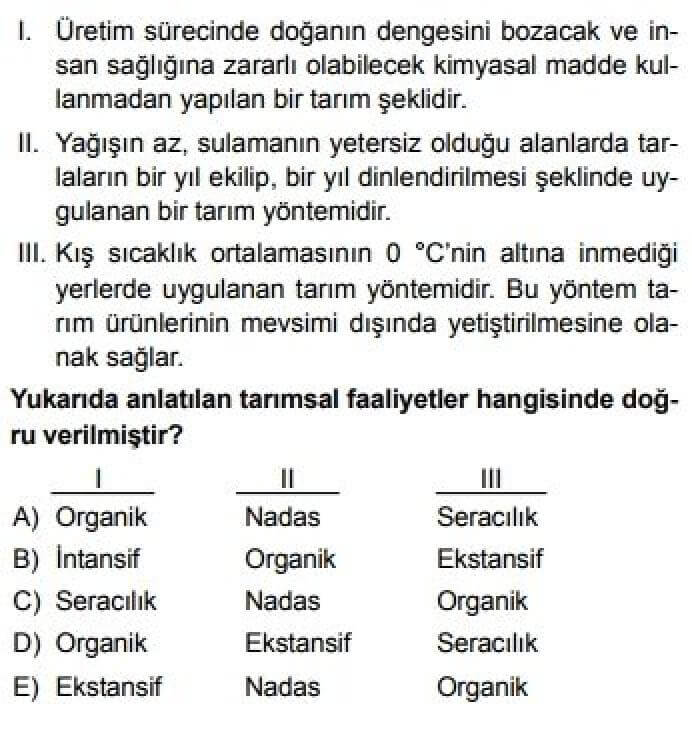 11. Sınıf Coğrafya Test 11 Türkiye’de Tarım - Soru 6