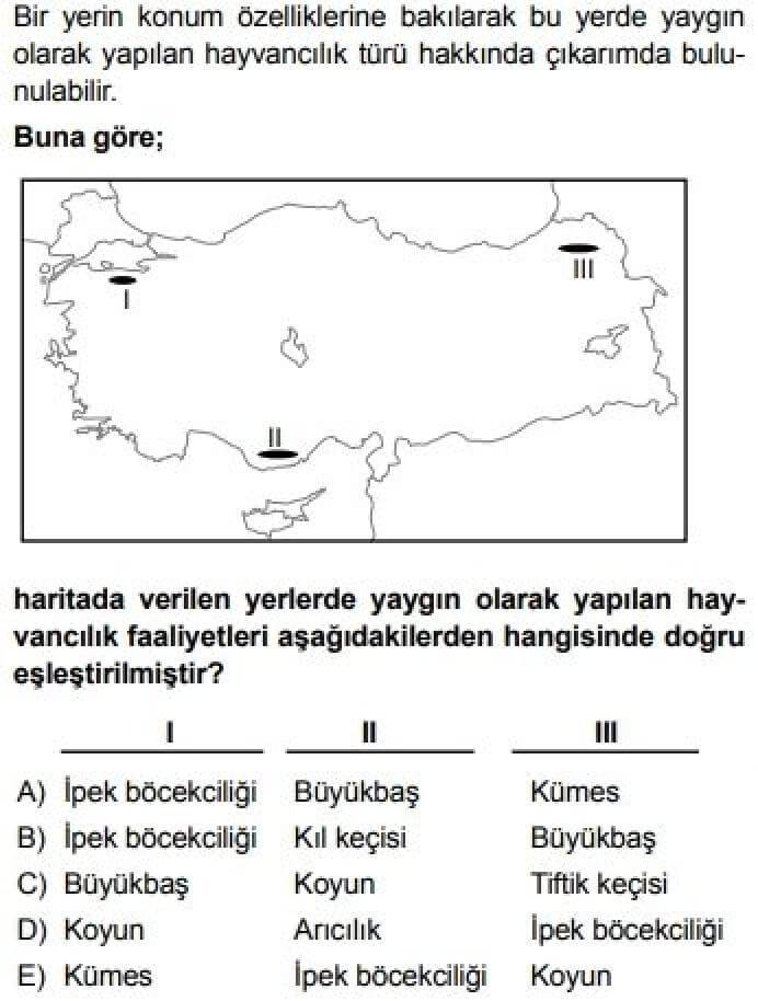11. Sınıf Coğrafya Test 12 Türkiye’de Hayvancılık - Soru 6