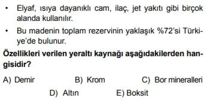 11. Sınıf Coğrafya Test 13 Türkiye’de Madenler - Soru 3