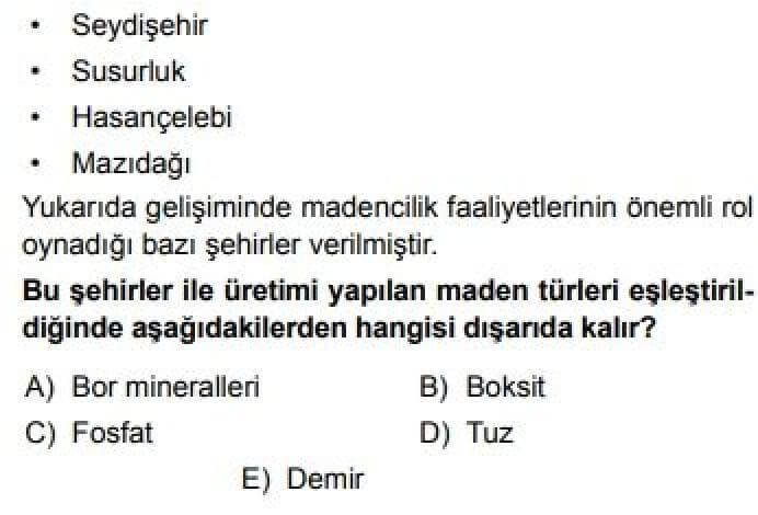 11. Sınıf Coğrafya Test 13 Türkiye’de Madenler - Soru 5