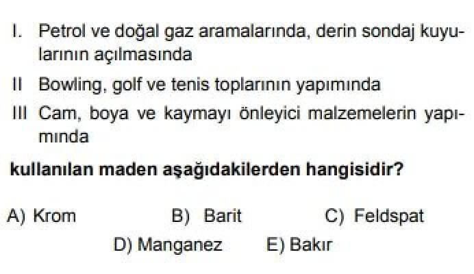 11. Sınıf Coğrafya Test 13 Türkiye’de Madenler - Soru 8