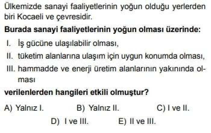11.Sınıf Coğrafya Test 15 Türkiye’de Sanayi - Soru 10