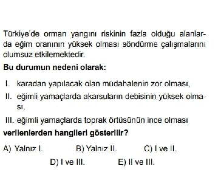 11. Sınıf Coğrafya Test 16 Türkiye’de ki Doğal Afetler - Soru 11