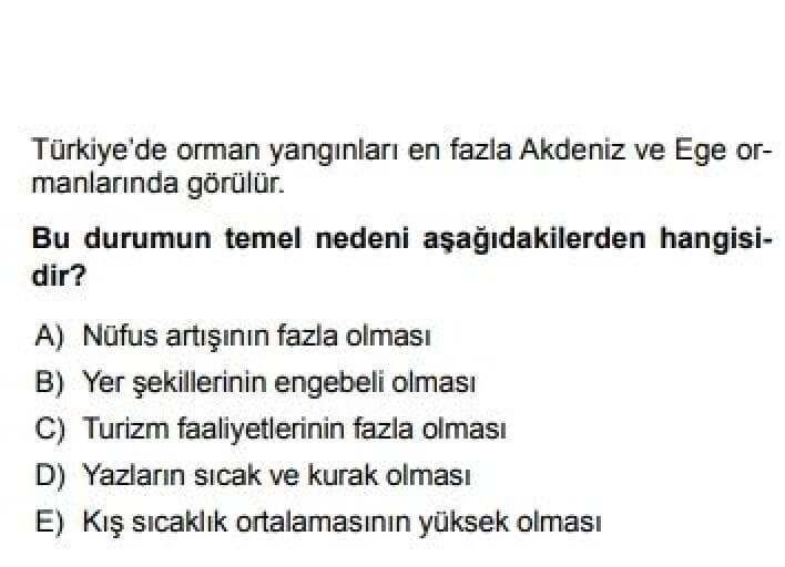 11. Sınıf Coğrafya Test 16 Türkiye’de ki Doğal Afetler - Soru 3