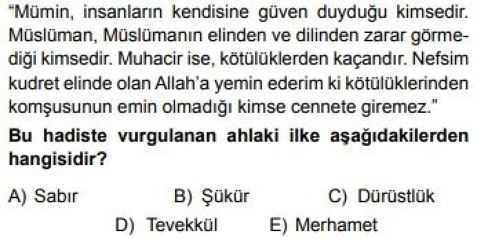 11. Sınıf Din Kültürü ve Ahlak Bilgisi Test 10 Hz. Muhammed’in Örnekliği -4 - Soru 10