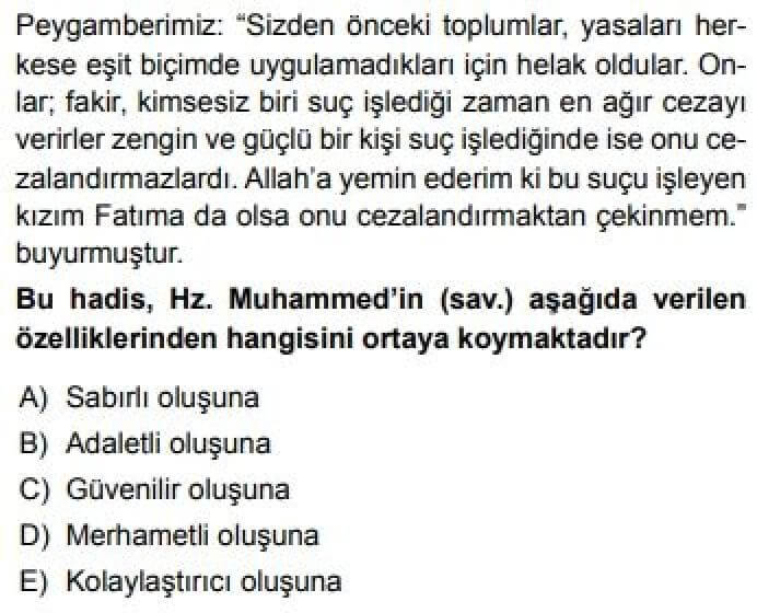 11. Sınıf Din Kültürü ve Ahlak Bilgisi Test 9 Hz. Muhammed’in Örnekliği -3 - Soru 3
