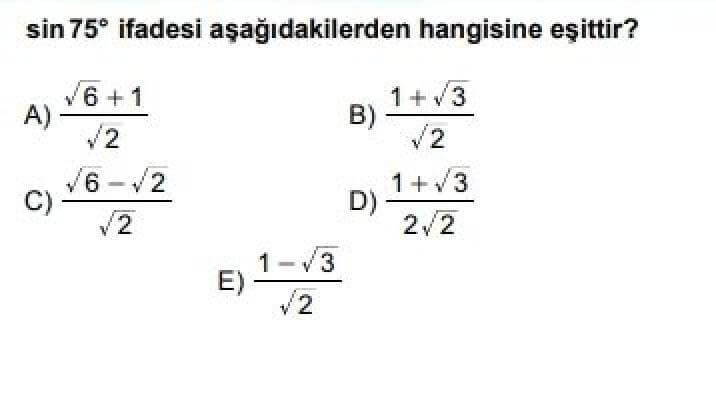 11. Sınıf Matematik İleri Düzey Test 15 Trigonometri -5 - Soru 1