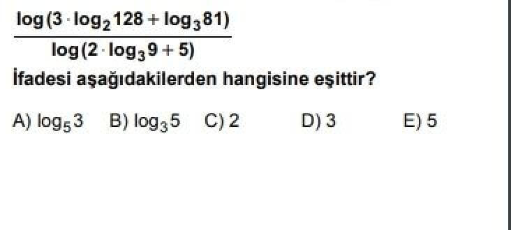 11. Sınıf Matematik İleri Düzey Test 19 Üstel ve Logaritmik Fonksiyonlar – 3 - Soru 4