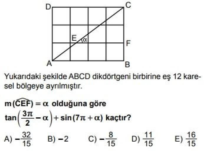 11. Sınıf Matematik(İleri Düzey) Test 13 Trigonometri – 3 - Soru 7