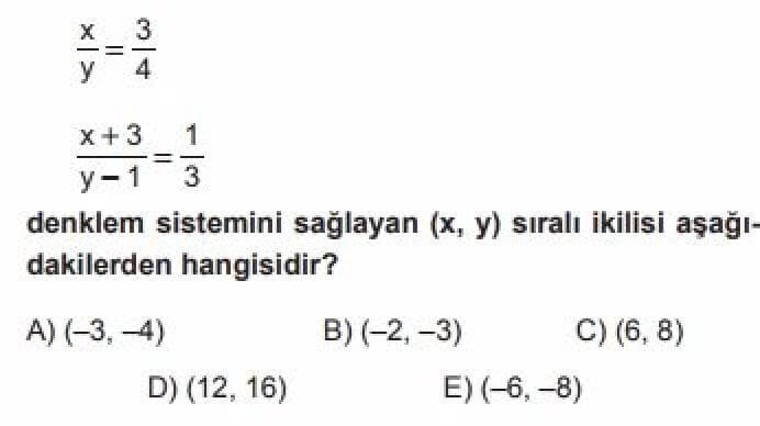11. Sınıf Matematik(İleri Düzey) Test 5 Denklem ve Eşitsizlik Sistemleri – 1 - Soru 5