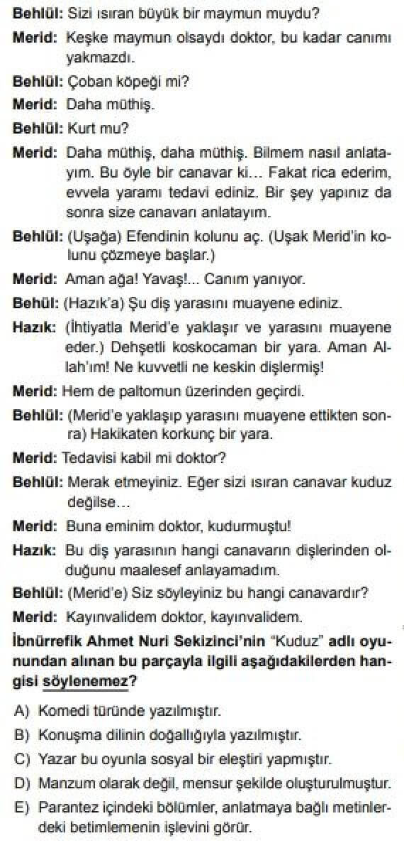 11. Sınıf Türk Dili ve Edebiyatı Test 23 Anlatmaya Bağlı Edebî Metinler - Soru 1
