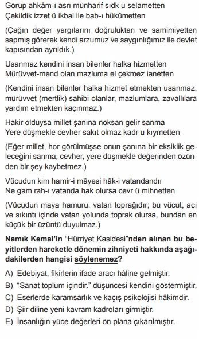 11. Sınıf Türk Edebiyatı Test 4 Tanzimat Edebiyatı – Coşku ve Heyecanı Dile Getiren Metinler - Soru 1