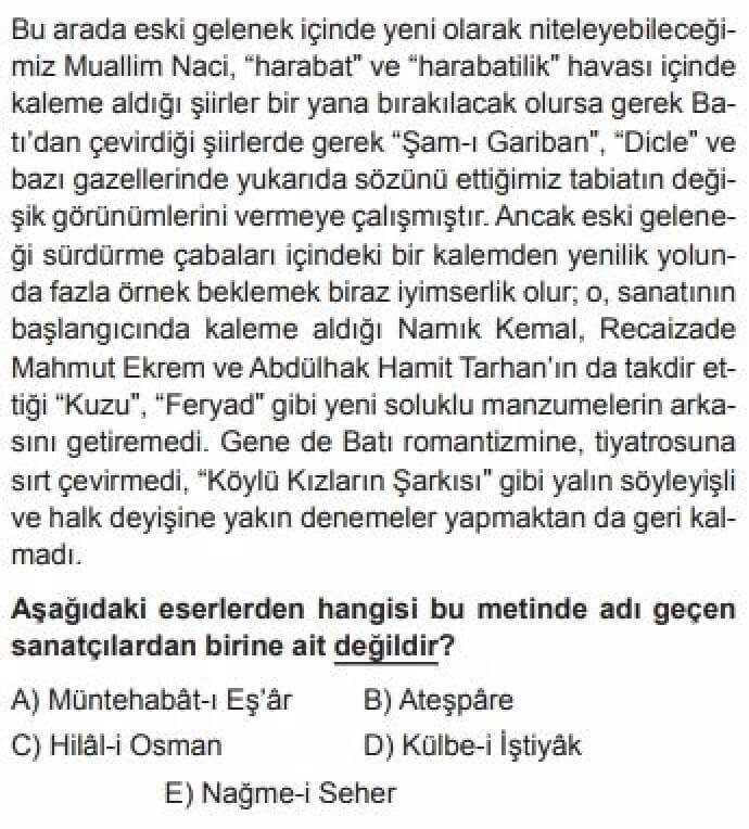 11. Sınıf Türk Edebiyatı Test 4 Tanzimat Edebiyatı – Coşku ve Heyecanı Dile Getiren Metinler - Soru 10